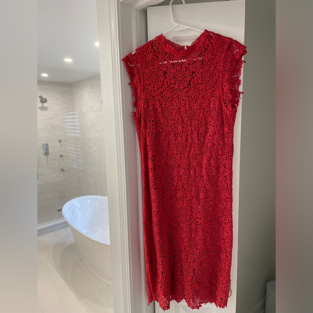 Velvet by  graham and Spencer Anthropologie bright red/orange lace midi dress